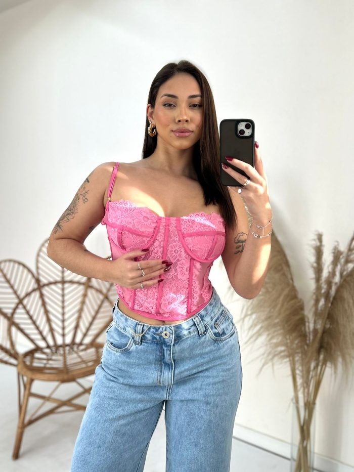 corselet cropped de renda