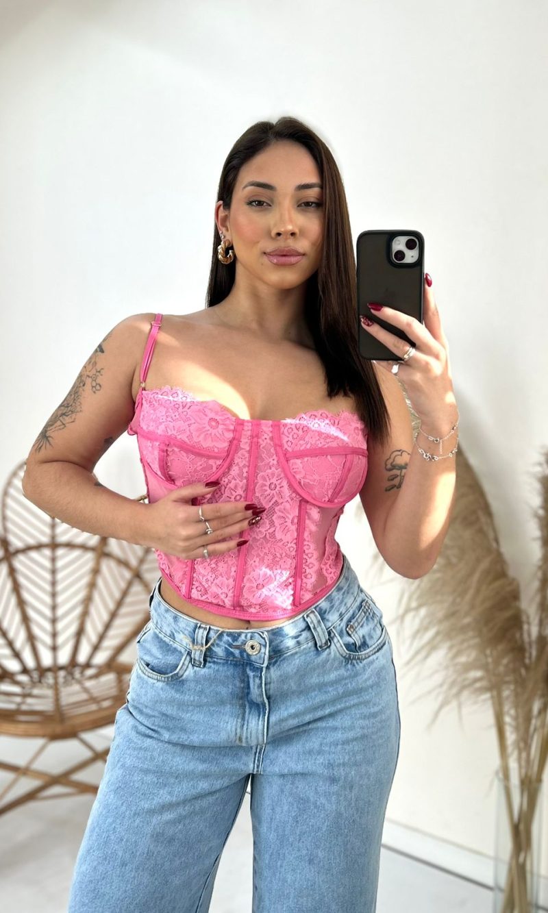 corselet cropped de renda